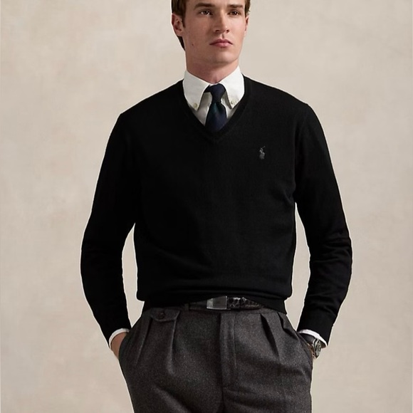 Polo Ralph Lauren Lambs Wool V Neck Sweater Mens Black Purple Pony Sz M